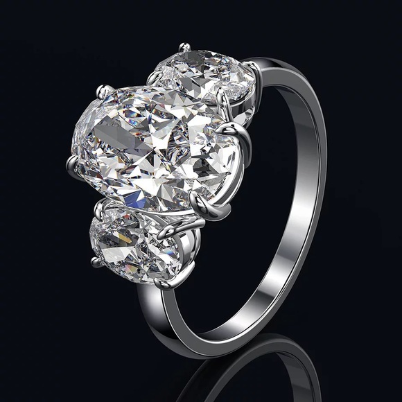 3Pcs 925 Silver Oval Cut 3 Stone Solitaire Ring - Picture 9 of 17